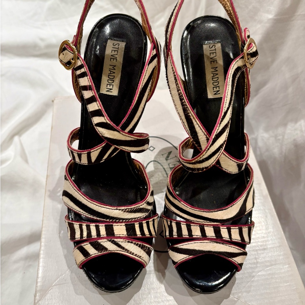 Steve Madden Sweetee Zebra Black and Cream Striped Heels